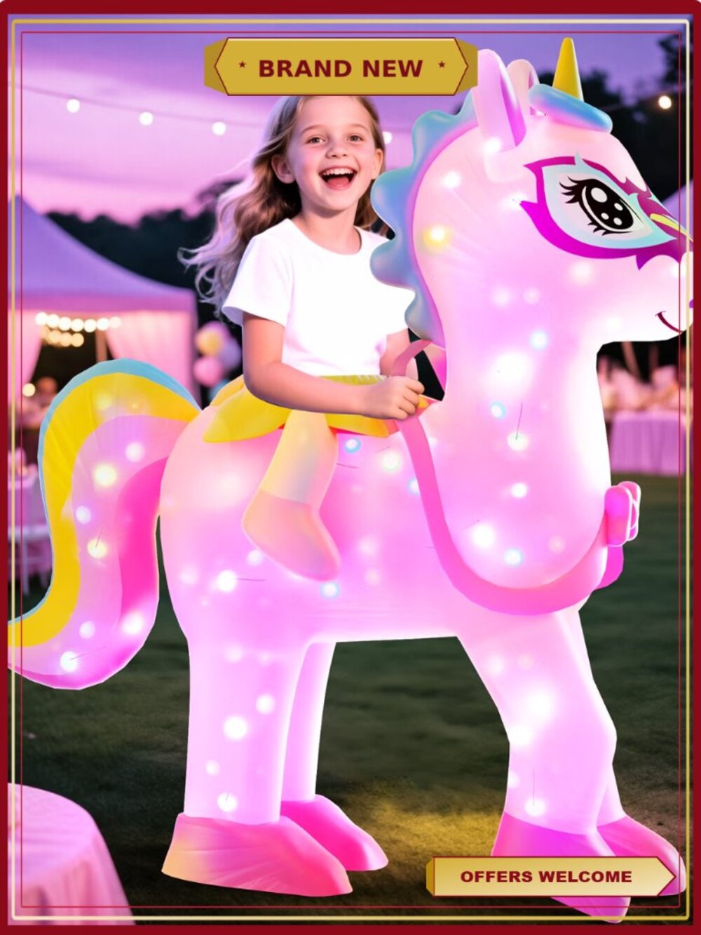 LED Light-Up Inflatable Unicorn Costume for Kids Ages 6-10, Halloween Cosplay